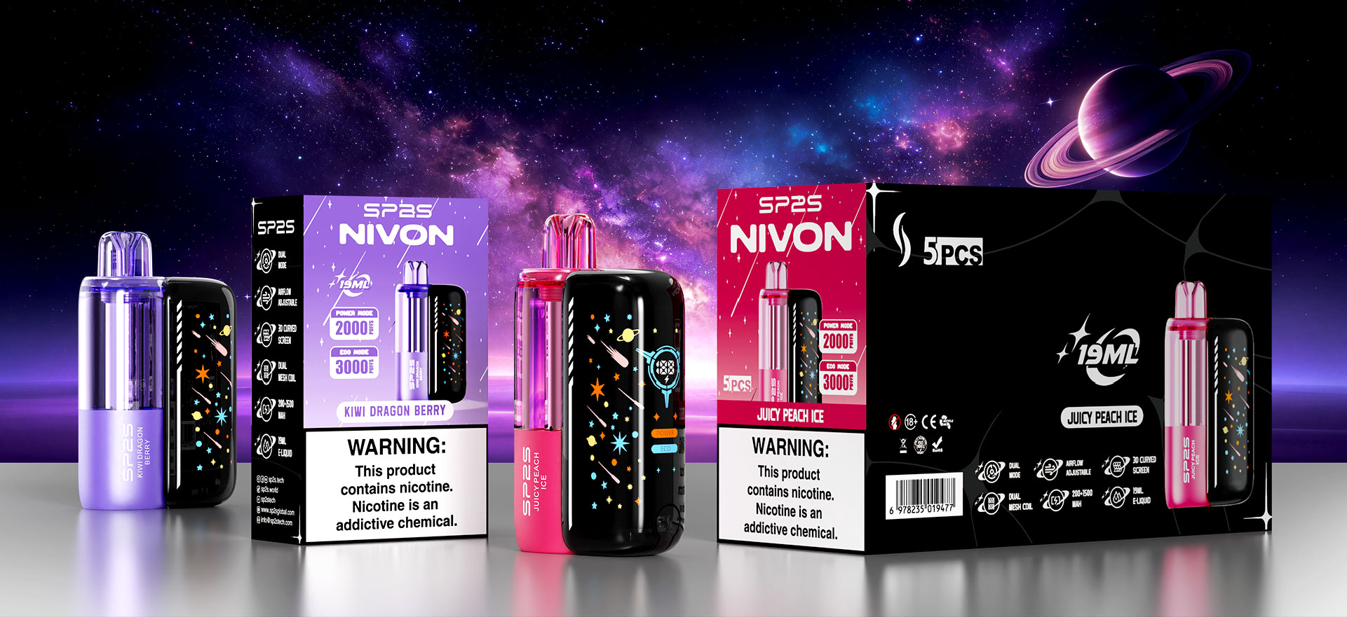 SP2S NIVON devices and retail packaging
