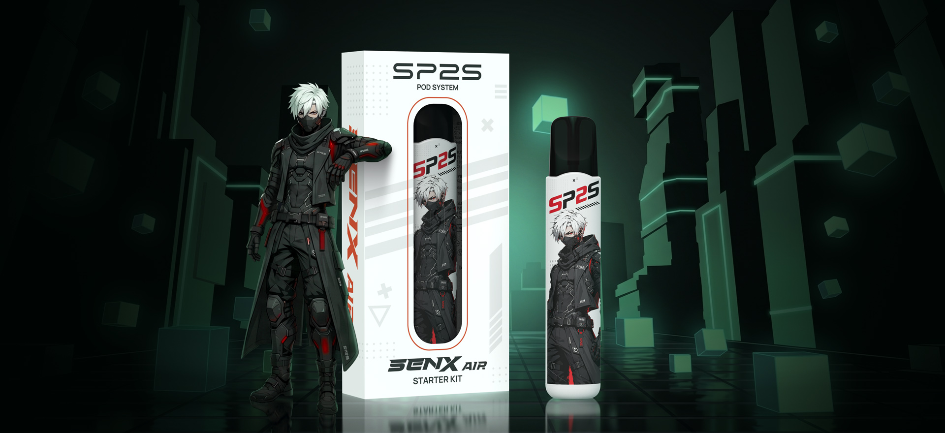 SP2S SENX AIR pod system starter kit packaging and device