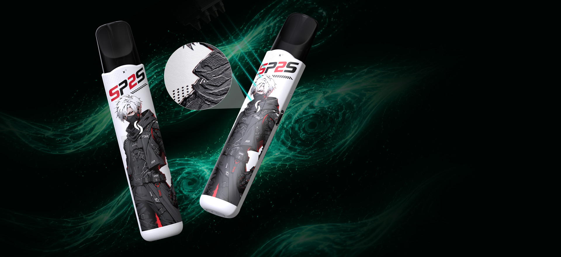 SP2S SENX AIR pod system with detailed UV-printed device patterns